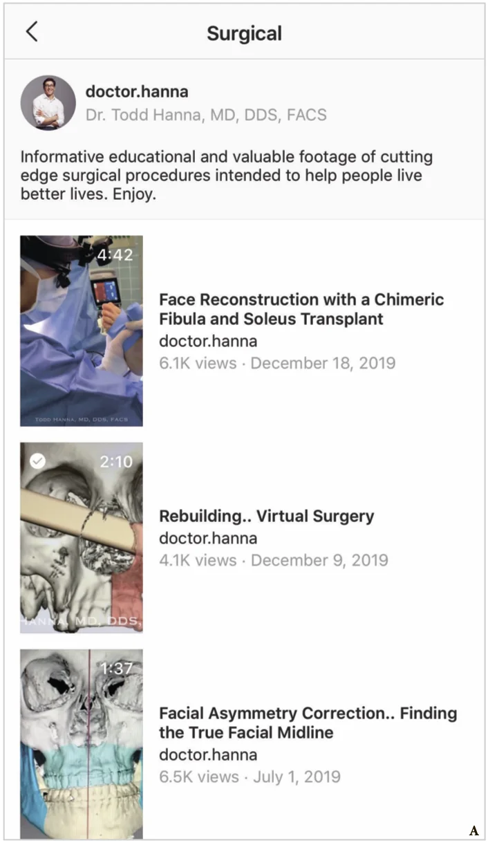 Вікно розділу «Хірургія» в акаунті doctor.hanna на екрані смартфона, частина A